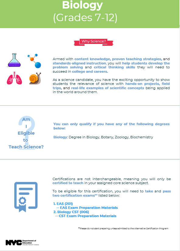 Learn more about teaching Biology (Grades 712) NYC Teaching